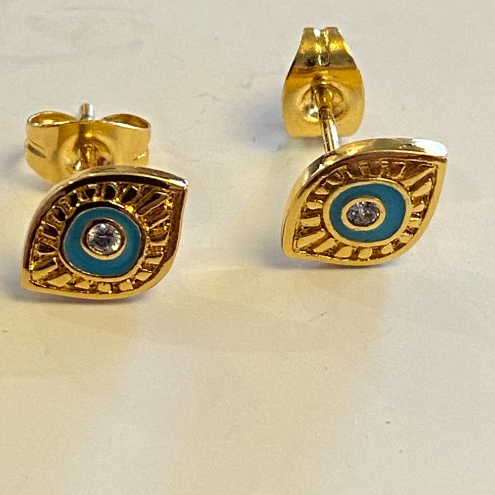 Gold-Plated and Turquoise Evil Eye Stud Earrings